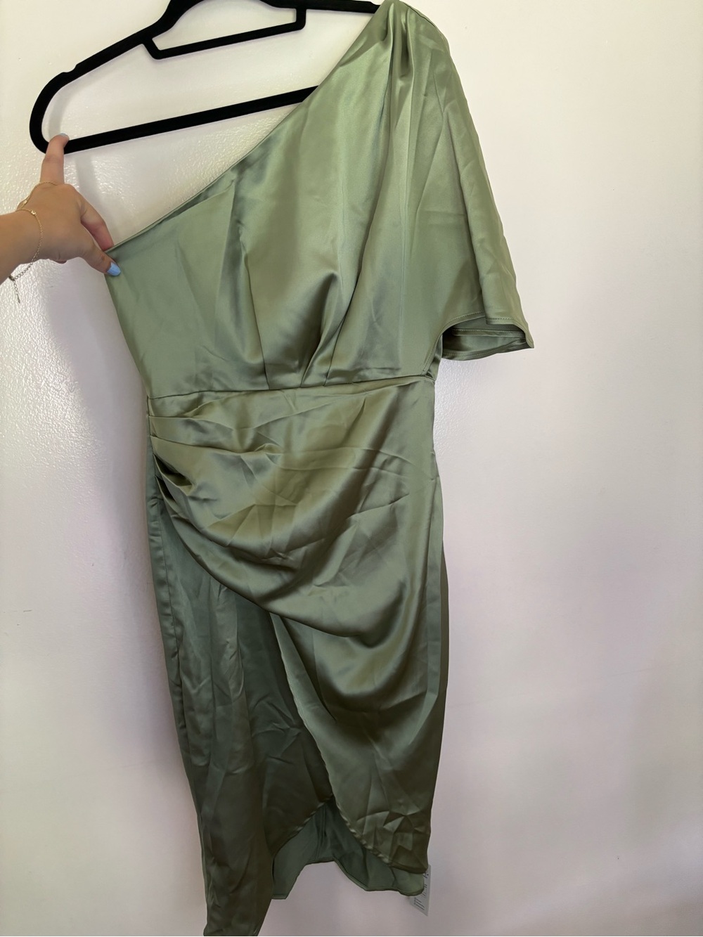 Cupshe One-Shoulder Satin Dress in Sage Green